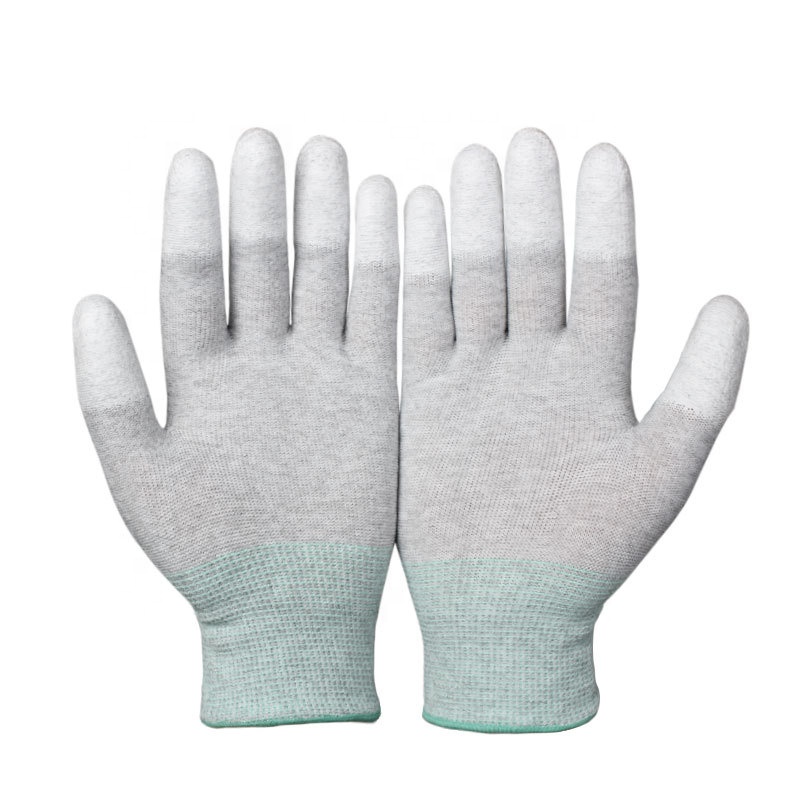 Антистатични полиестерни полиестерни ръкавици със сиво PU покритие, безопасни за работа (1)