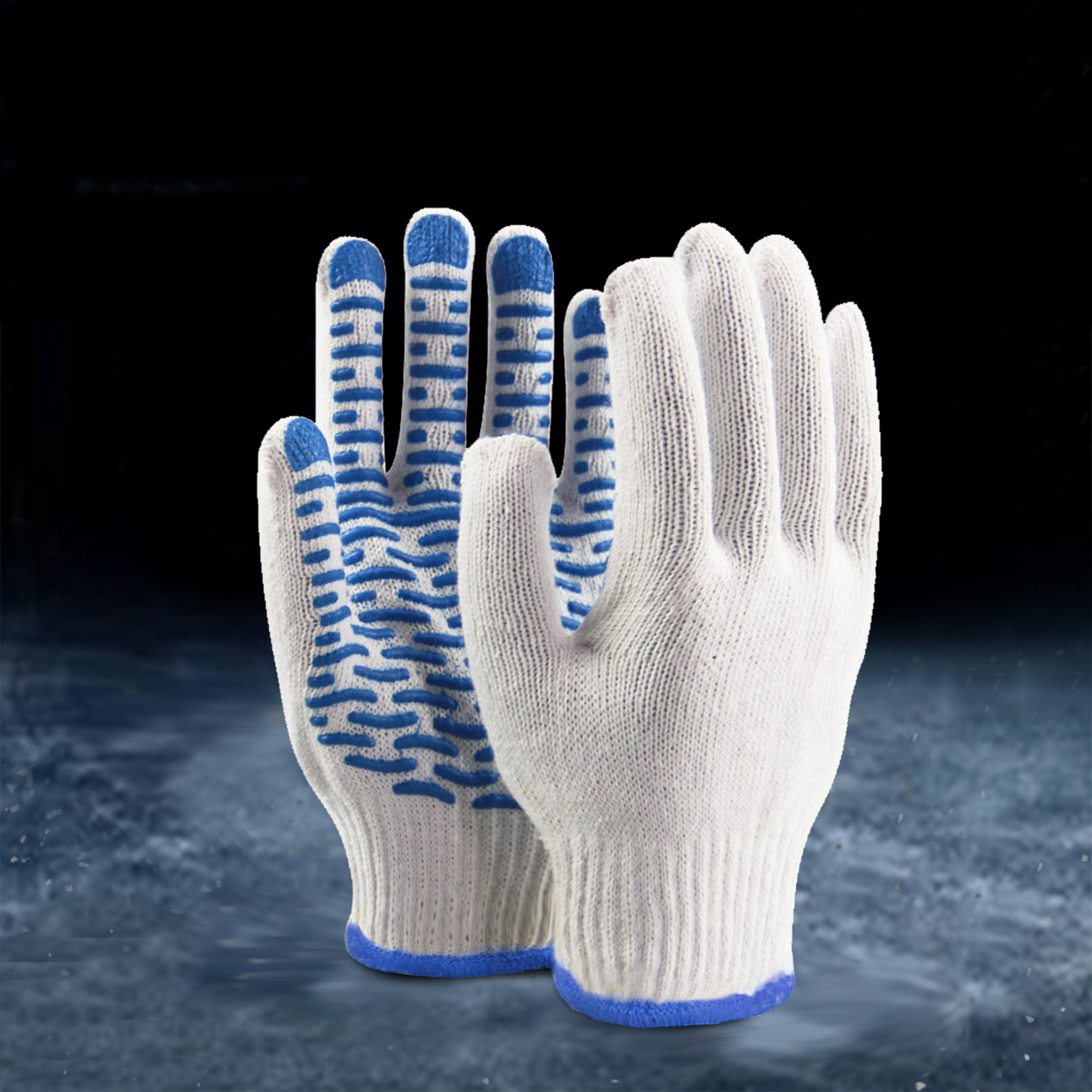 Pvc pikčaste naravne bele bombažne rokavice iz bombažnih vrvic (1)