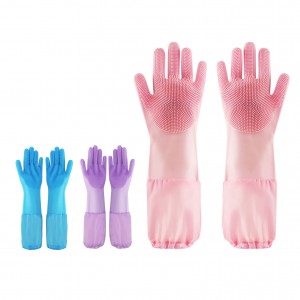 Extra Long Household Brush Cleaning Silicone Rubber Dishwashing Gloves Household Kitchen Cleaning Multifunctional Magic Brush Gloves Wholesale