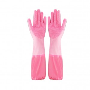 Extra Long Household Brush Cleaning Silicone Rubber Dishwashing Gloves Household Kitchen Cleaning Multifunctional Magic Brush Gloves Wholesale
