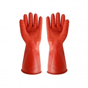 Anti Slip Mechanical Chemical Protective Red Natural Latex Glove With Wrinkle Palm Rubber Industrial Gloves