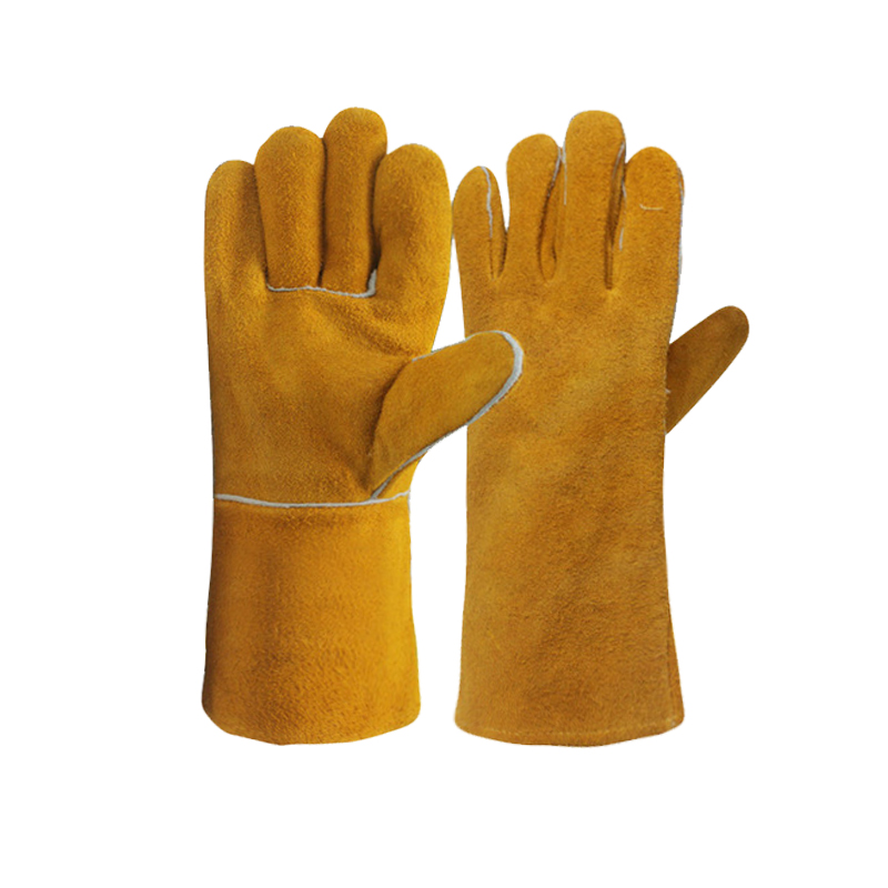 Factory Cheap Hot Fur Lined Leather Gloves - Long Yellow Leather Welding Gloves High temperature Resistance and Heat Insulation Labor Protection Welder Leather Gloves – Red Sunshine detail pictures
