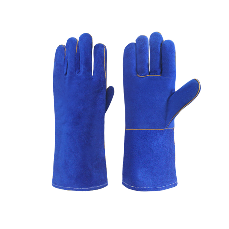 Chinese wholesale Leather Gardening Gloves - Welding Gloves Leather Heat Resistant Blue Welding Glove Wear Resistant Protective Leather Gloves – Red Sunshine detail pictures