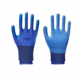 2021 wholesale price Coated Gloves - Non Slip Coating Blue Nylon Knit Rubber Palm Coated Crinkle Latex Protection Safety Work Gloves – Red Sunshine