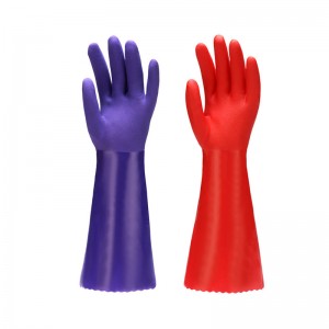 Oil And Gas Industry Long Sleeves Cotton Lined Blue Sandy PVC Rubber Glove Cheap Goods from China