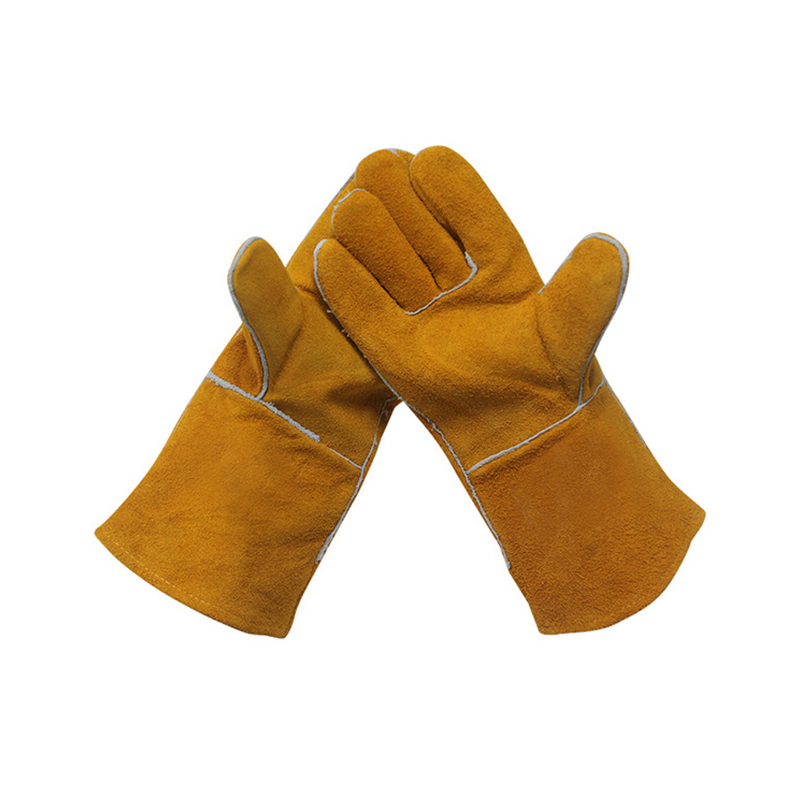 Factory Cheap Hot Fur Lined Leather Gloves - Long Yellow Leather Welding Gloves High temperature Resistance and Heat Insulation Labor Protection Welder Leather Gloves – Red Sunshine detail pictures