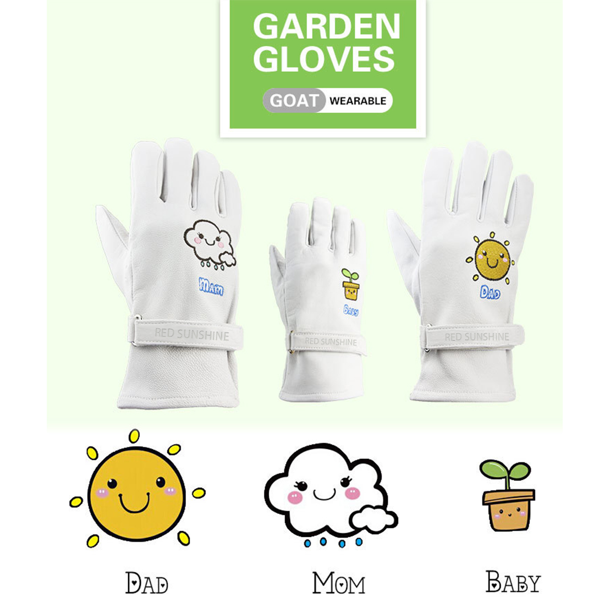 Hot New Products Mens Leather Work Gloves - White Sheepskin Leather Gardening Gloves for Woman Man Children Leather Labor Work Gloves – Red Sunshine detail pictures