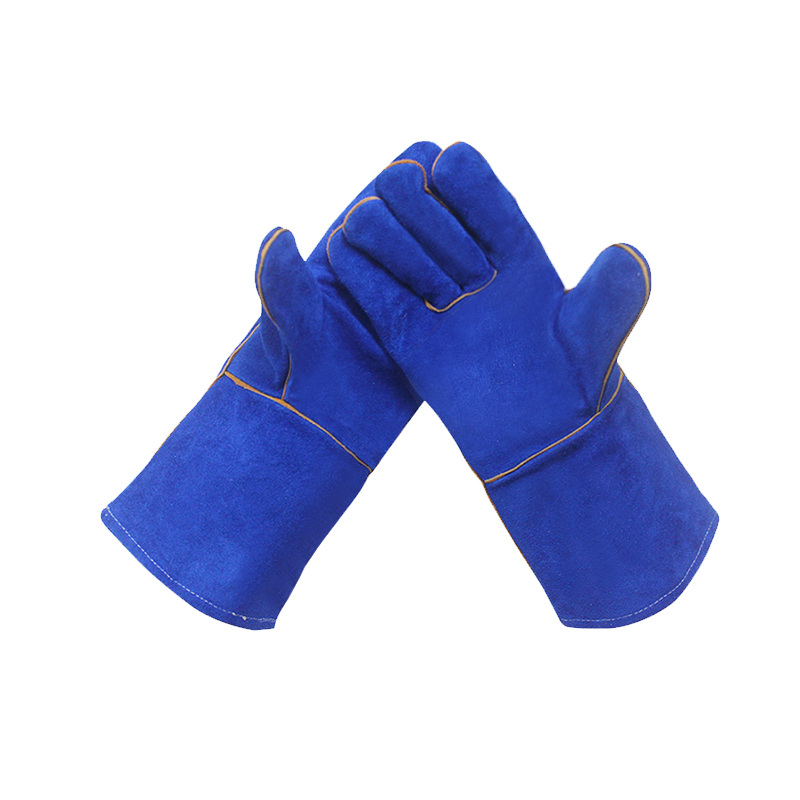 Chinese wholesale Leather Gardening Gloves - Welding Gloves Leather Heat Resistant Blue Welding Glove Wear Resistant Protective Leather Gloves – Red Sunshine detail pictures