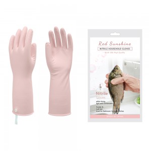 NLR-SX-32 Reusable Nitrile Household Gloves with Hanging Loop 32cm Long Waterproof Kitchen Cleaning Glove Manufacturer Wholesale