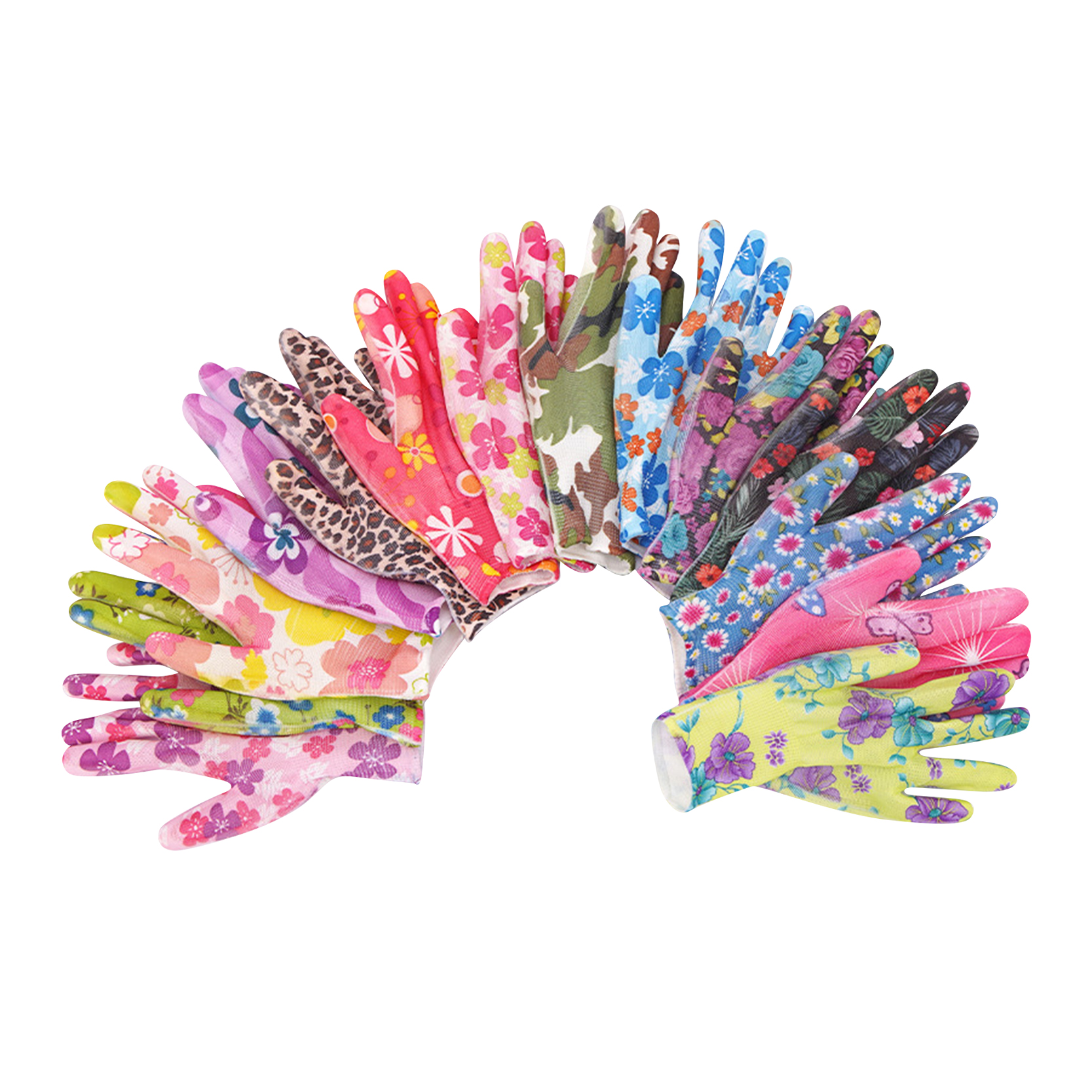 China wholesale Pvc Coated Gloves - Antistatic Red Flower Design White Pu Coated Work Garden Gloves – Red Sunshine detail pictures