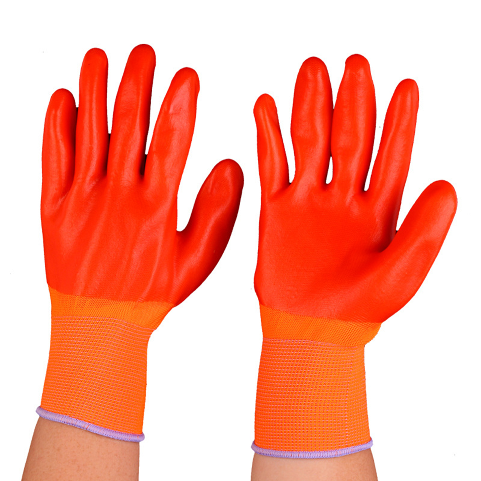 Reasonable price Coated Palm Gloves - Pvc Coated Orange Nylon Knitted Protective Safety Work Glove – Red Sunshine detail pictures