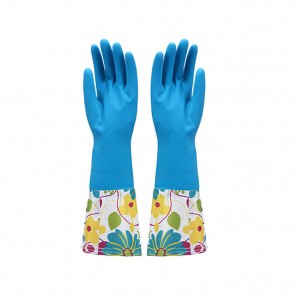 Long Latex Rubber Flocklined Food Grade Soft Home Cleaning Dish Washing Household Gloves