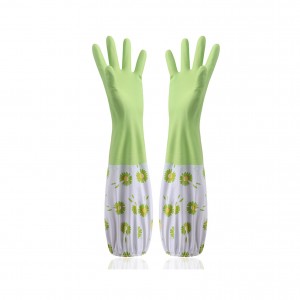 Extra Long Double Layer Warm Rubber Gloves for Kitchen Cleaning Fleece and Thick PVC Laundry Household Protective Gloves