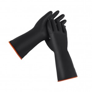 Heavy Duty Waterproof Black Rubber Industrial Work Gloves Chemical Resistant Latex Gloves