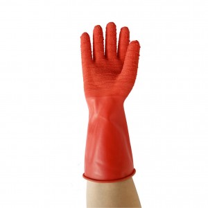 Anti Slip Mechanical Chemical Protective Red Natural Latex Glove With Wrinkle Palm Rubber Industrial Gloves