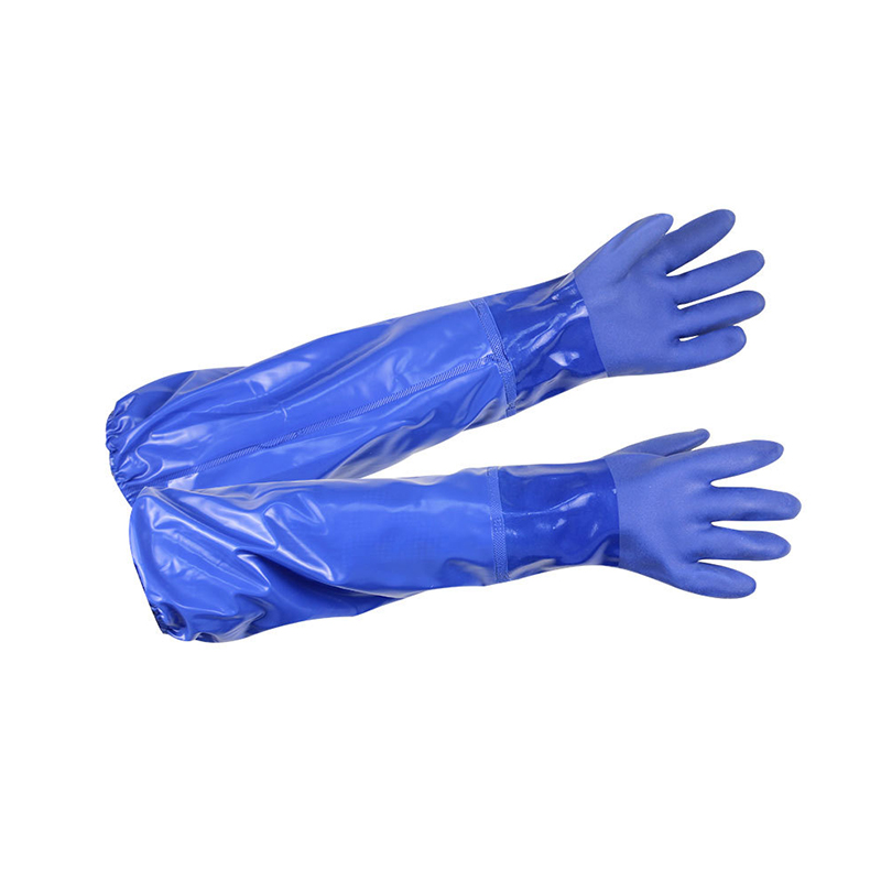China Cheap price Pvc Gloves Used For - Chemical Resistant PVC Work Gloves for Oil & Gas Industry, Automobile Industry, Painting Industry, Heavy Duty Cotton Lined Blue – Red Sunshine detail pictures