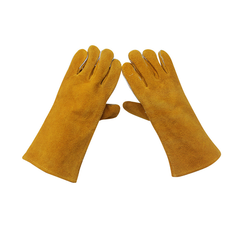 Factory Cheap Hot Fur Lined Leather Gloves - Long Yellow Leather Welding Gloves High temperature Resistance and Heat Insulation Labor Protection Welder Leather Gloves – Red Sunshine detail pictures