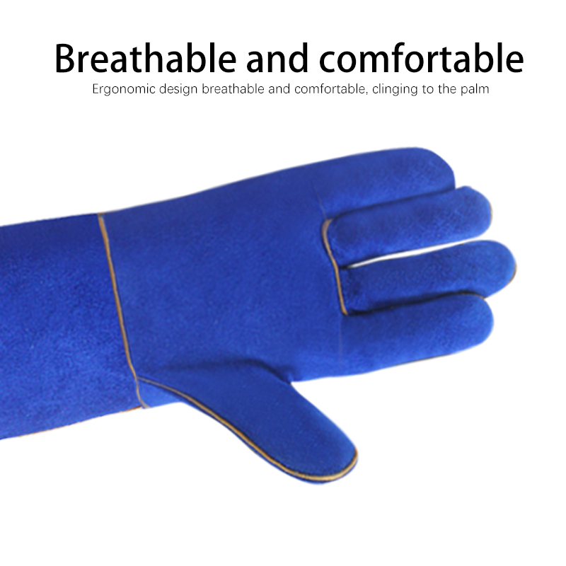 Chinese wholesale Leather Gardening Gloves - Welding Gloves Leather Heat Resistant Blue Welding Glove Wear Resistant Protective Leather Gloves – Red Sunshine detail pictures