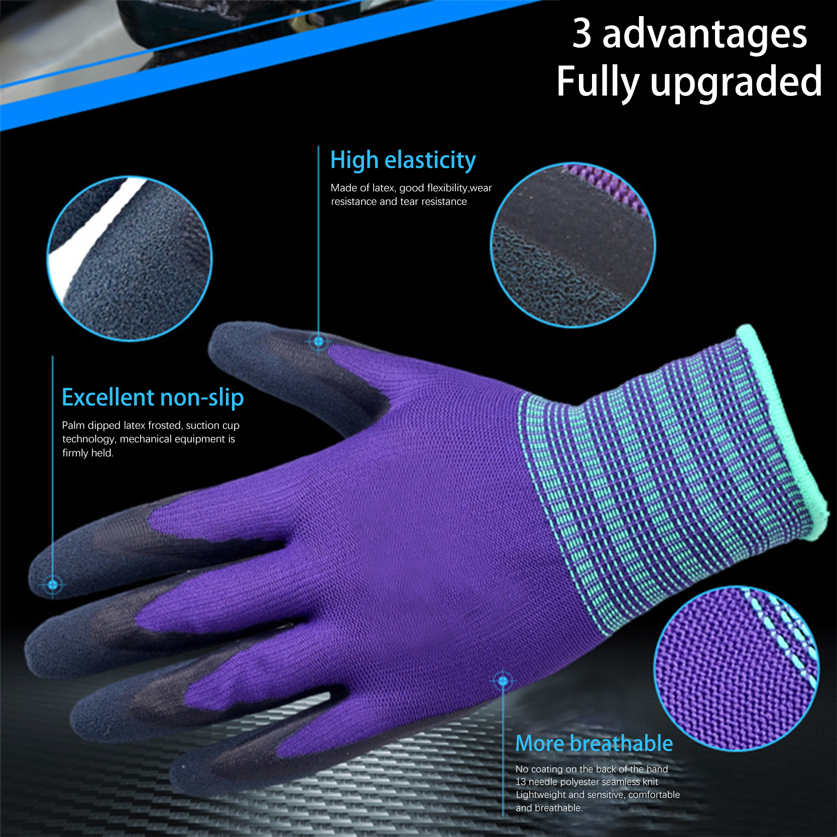 2021 Good Quality Latex Coated Work Gloves - Safety Work Glove Elastic Cuffs Construction Protective Labor Latex Coated Gloves Purple Colored – Red Sunshine detail pictures