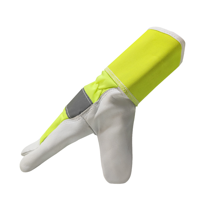 China wholesale Leather Work Gloves - Visible Cowhide Leather Reflective Strip Rigger Work Safety Gloves – Red Sunshine detail pictures