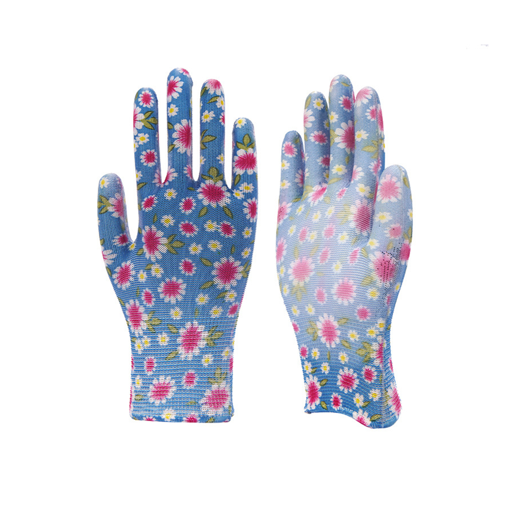 China wholesale Pvc Coated Gloves - Antistatic Red Flower Design White Pu Coated Work Garden Gloves – Red Sunshine detail pictures