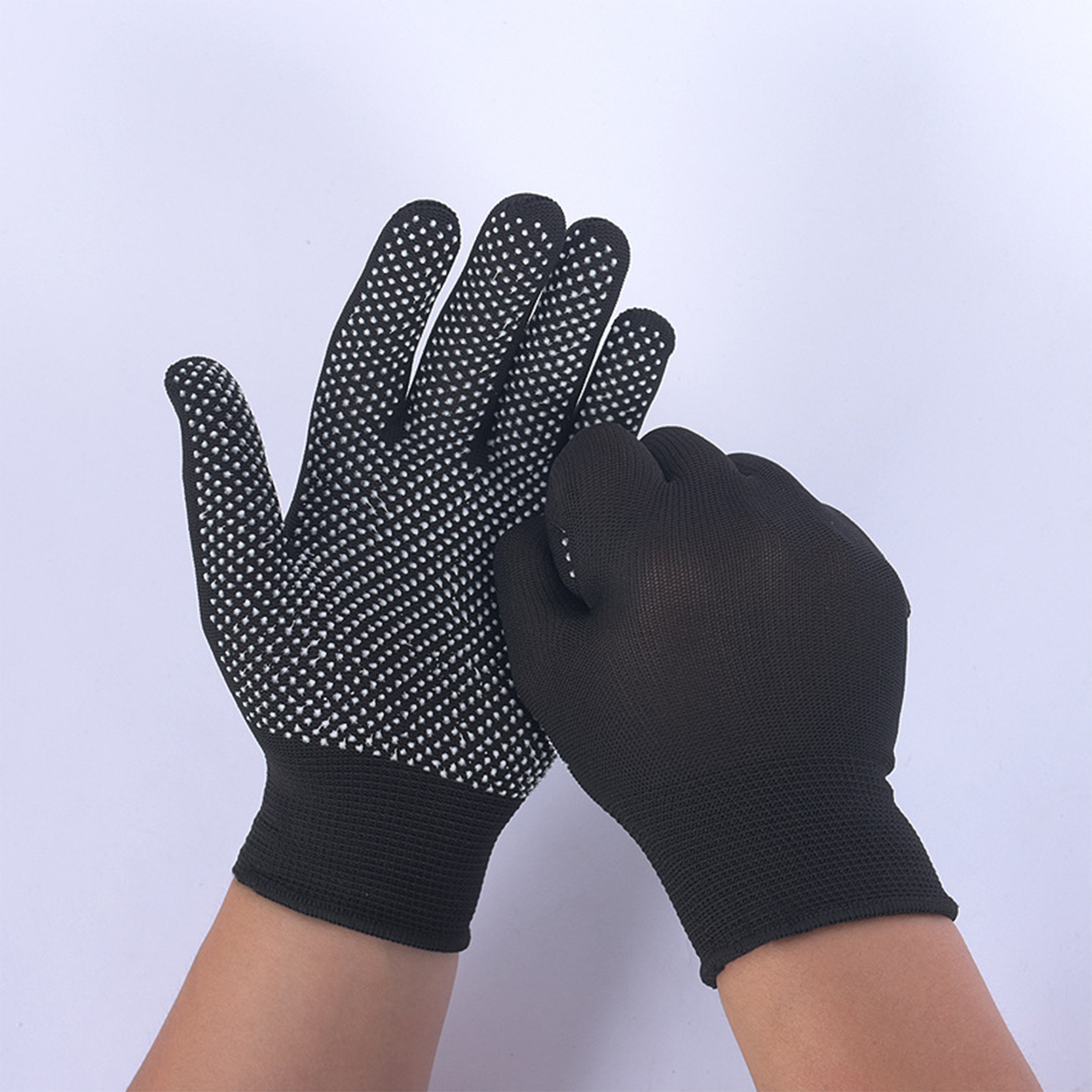 Bottom price Cotton Gloves For Industrial Use - Widely Used Light Industry Black Knitted Cotton Double 2 Sided Blue Pvc Dotted Safety Work Hand Gloves – Red Sunshine detail pictures
