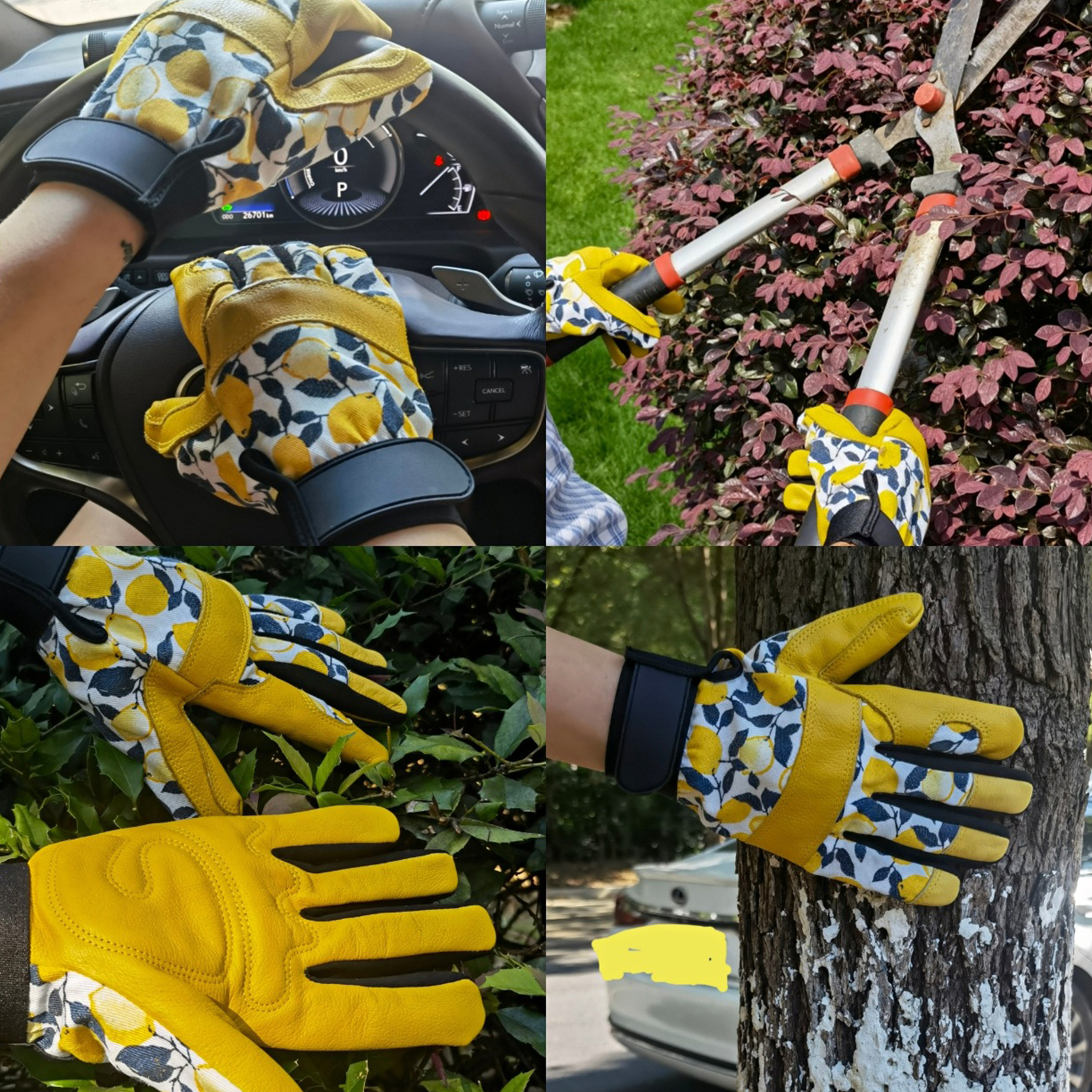 New Arrival China Leather Gardening Gloves Womens - Oem Yellow Gardening Leather Work Hand Protector Gloves In Bulk Vintage Logo Printing For Construction Worker – Red Sunshine detail pictures