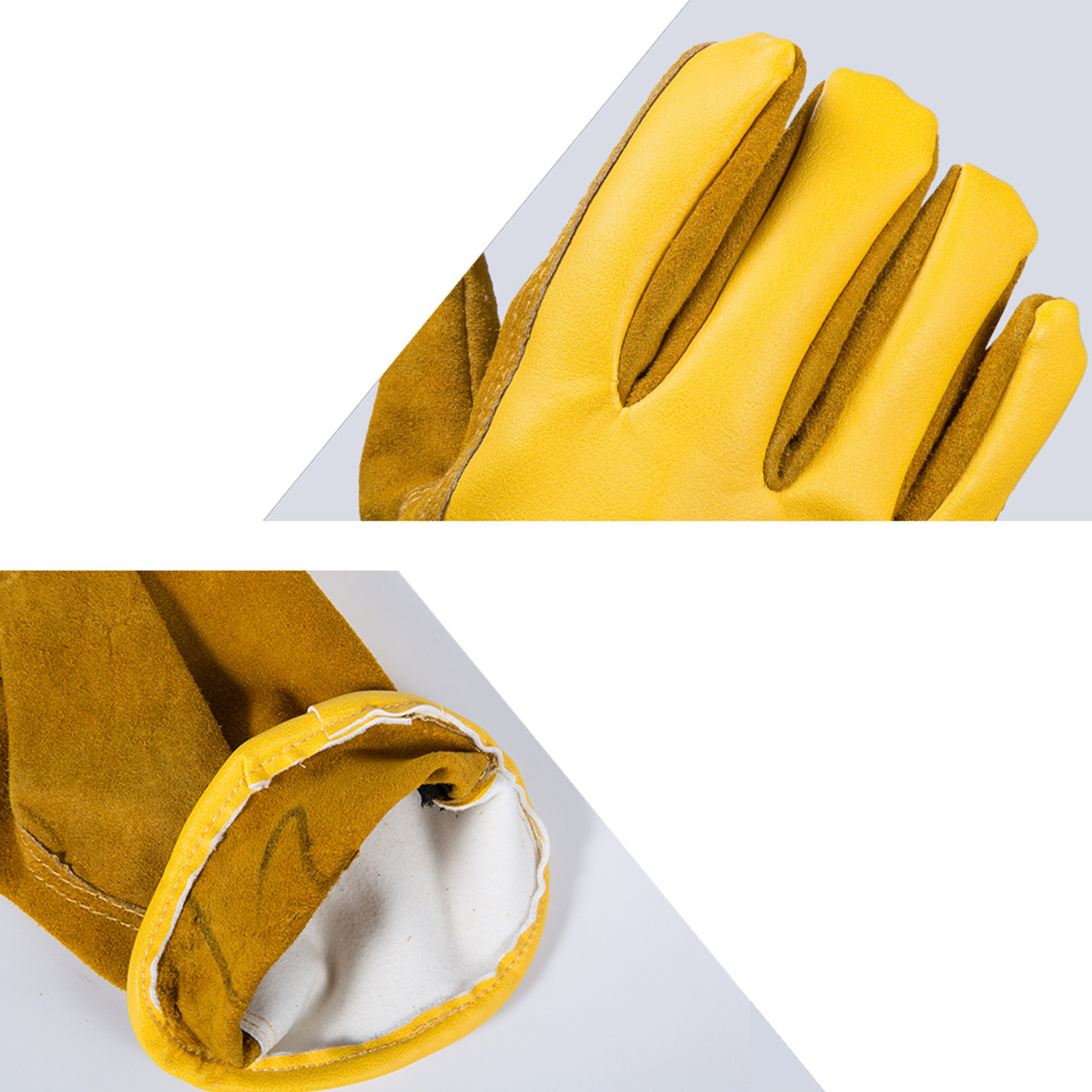 China wholesale Leather Work Gloves - Custom leather work gloves, cowhide gloves gardening flower trimming motorcycle driving safety welding – Red Sunshine detail pictures