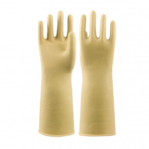 Wholesale Extra Long Cuff Acid Alkali Oil Chemical Resistant Industry Safety Work Natural Latex Rubber Diamond Grip Hand Gloves