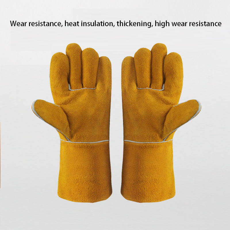 Factory Cheap Hot Fur Lined Leather Gloves - Long Yellow Leather Welding Gloves High temperature Resistance and Heat Insulation Labor Protection Welder Leather Gloves – Red Sunshine detail pictures