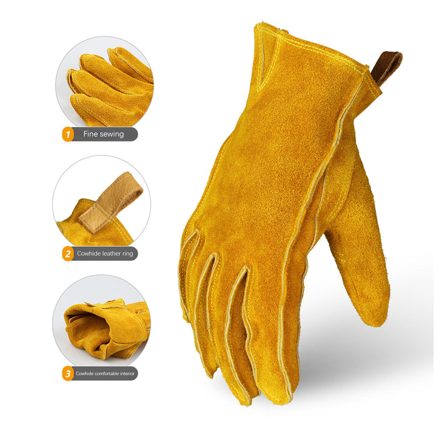 Factory wholesale Heavy Duty Leather Work Gloves - OEM Cowhide Work Gloves Leather Gardening Driver Motorcycle General Industrial Mining Safety Protection Leather Gloves – Red Sunshine detail pictures
