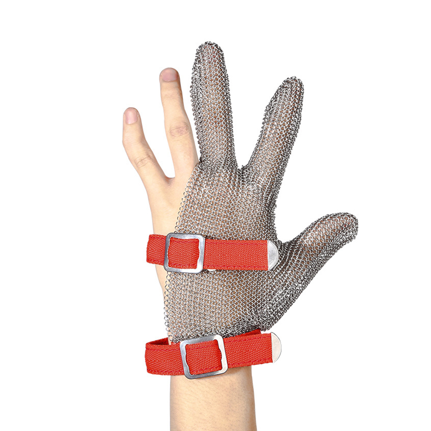 Hot New Products Cut Resistant Anti Impact Gloves - Stainless Steel 3 Finger Gloves With Stainless Steel Strap / Safety Buther Gloves – Red Sunshine detail pictures