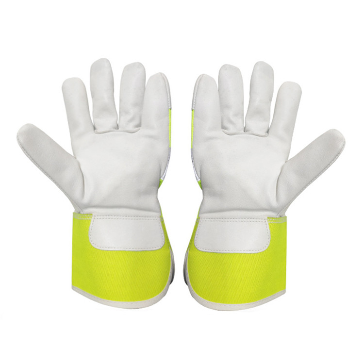 China wholesale Leather Work Gloves - Visible Cowhide Leather Reflective Strip Rigger Work Safety Gloves – Red Sunshine detail pictures