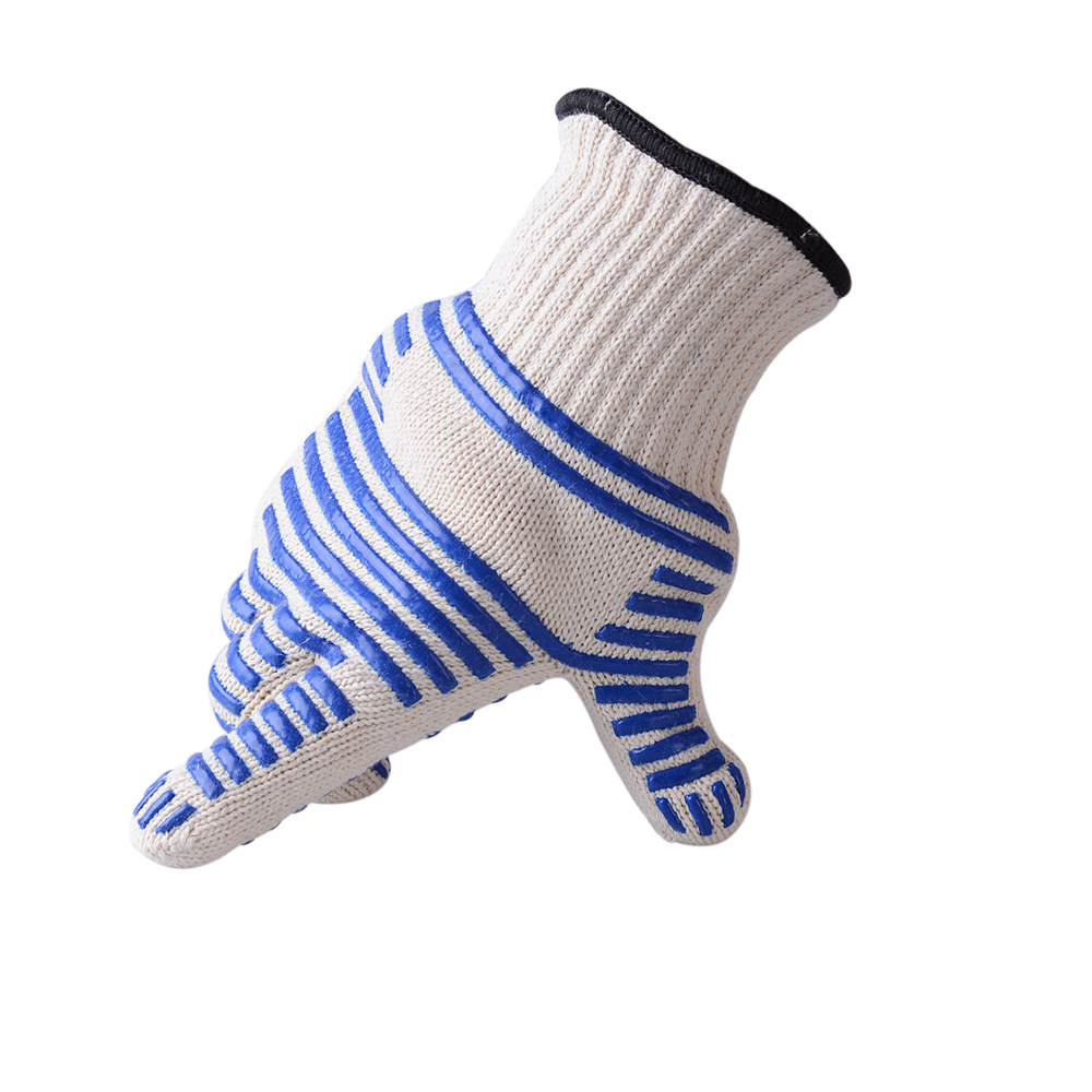 2021 wholesale price Cotton Work Gloves - Knit Gloves with Blue Blocks on Two Sides Pvc Dots Knitted Cotton Polyester Gloves for General Purpose – Red Sunshine detail pictures