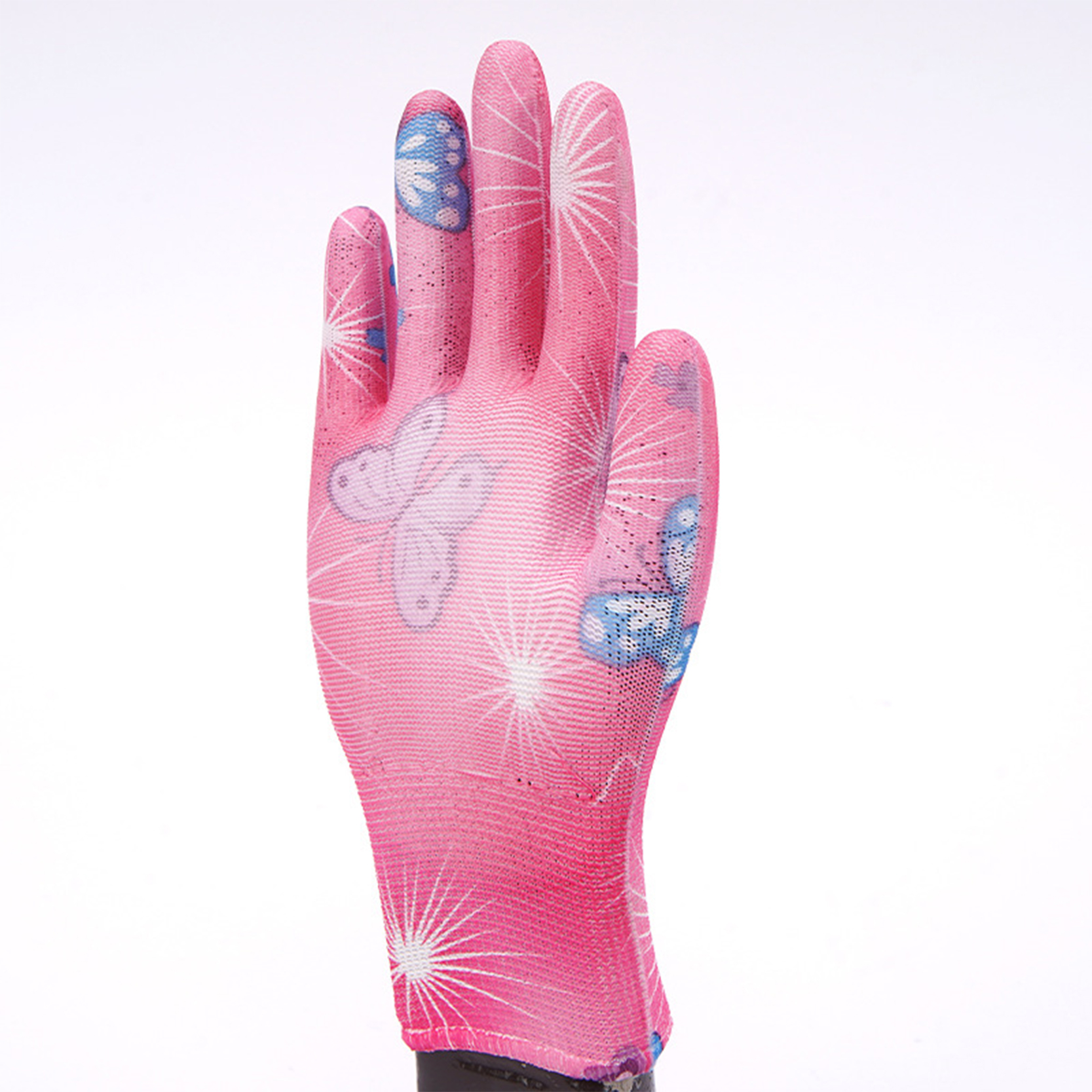 China wholesale Pvc Coated Gloves - Antistatic Red Flower Design White Pu Coated Work Garden Gloves – Red Sunshine detail pictures