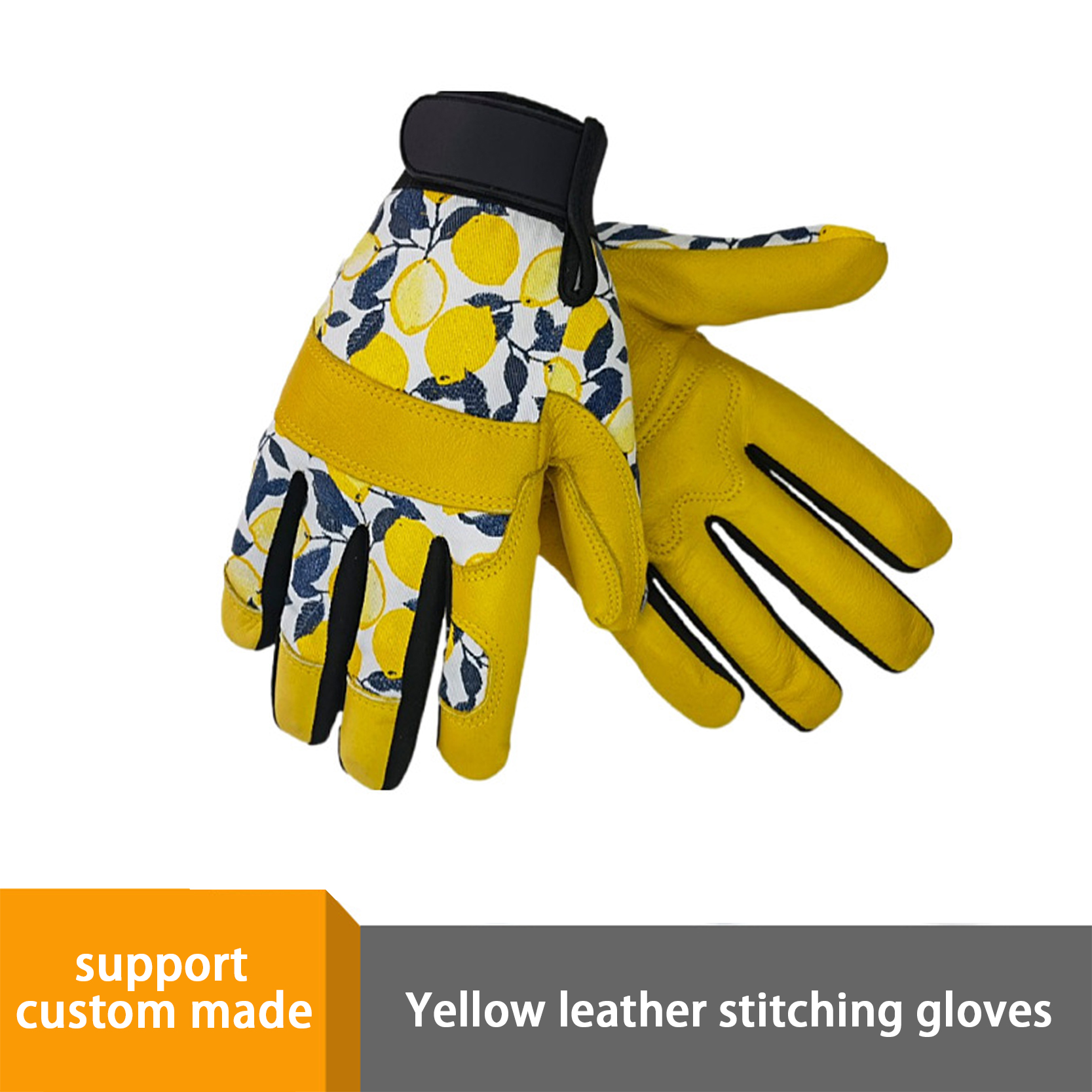 New Arrival China Leather Gardening Gloves Womens - Oem Yellow Gardening Leather Work Hand Protector Gloves In Bulk Vintage Logo Printing For Construction Worker – Red Sunshine detail pictures
