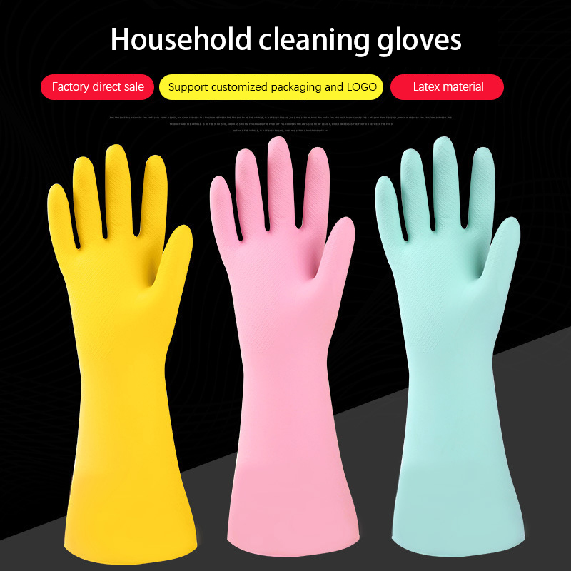 New Arrival China Black Rubber Gloves - Custom Color Reusable Waterproof Rubber Kitchen Soft Cotton Flock Lining Cleaning Dishwashing Household Latex Gloves – Red Sunshine detail pictures
