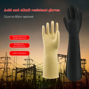 Wholesale Extra Long Cuff Acid Alkali Oil Chemical Resistant Industry Safety Work Natural Latex Rubber Diamond Grip Hand Gloves