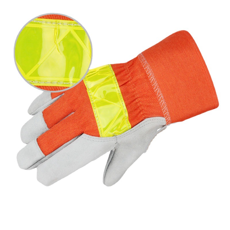 Factory wholesale Heavy Duty Leather Work Gloves - Orange Leather Reflective Heavy Duty Rigger Welding Gloves – Red Sunshine detail pictures