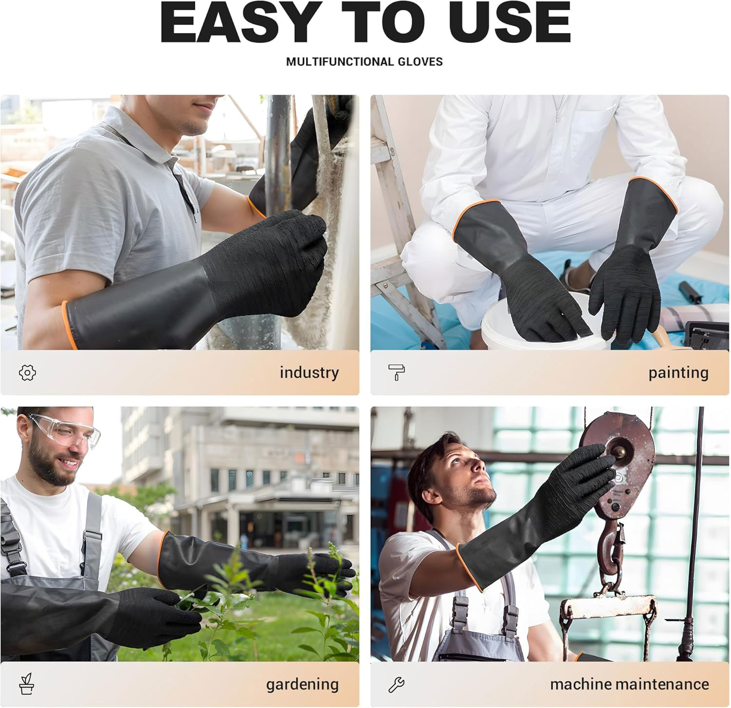 Factory wholesale Kitchen Rubber Gloves - Black Heavy Duty Latex Industrial Safety Work Rough Palm Gloves Acid Alkali Oil Proof Hand Rubber Gloves – Red Sunshine detail pictures