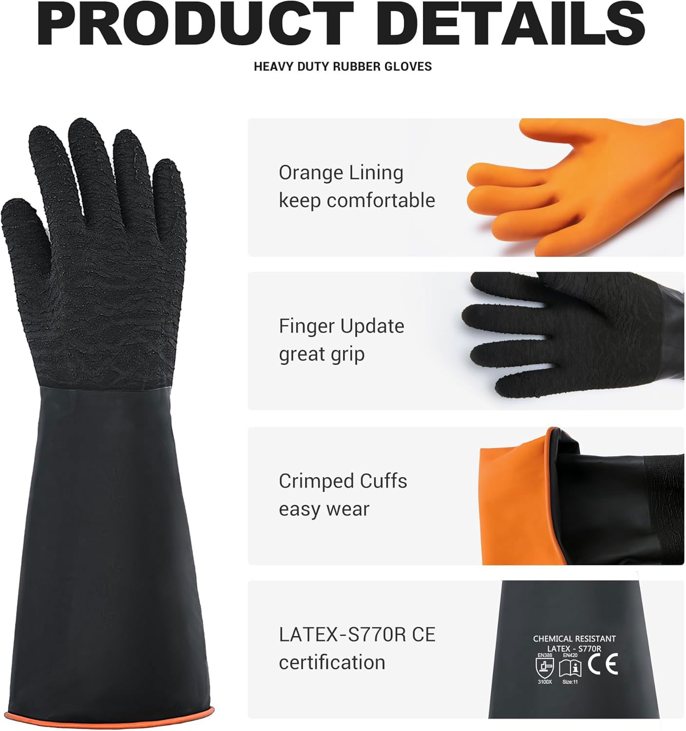 Factory wholesale Kitchen Rubber Gloves - Black Heavy Duty Latex Industrial Safety Work Rough Palm Gloves Acid Alkali Oil Proof Hand Rubber Gloves – Red Sunshine detail pictures