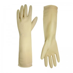 China Wholesale Extra Long Household Flock Lined Latex Rubber Safety Work Gloves for Dishwashing