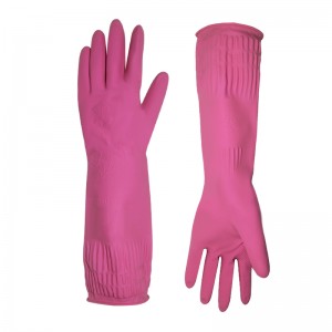 China Wholesale Extra Long Household Flock Lined Latex Rubber Safety Work Gloves for Dishwashing