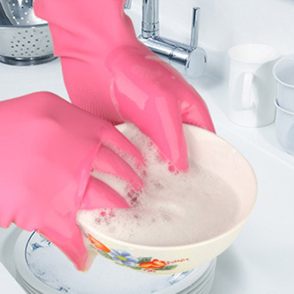China Wholesale Extra Long Household Flock Lined Latex Rubber Gloves for Dishwashing