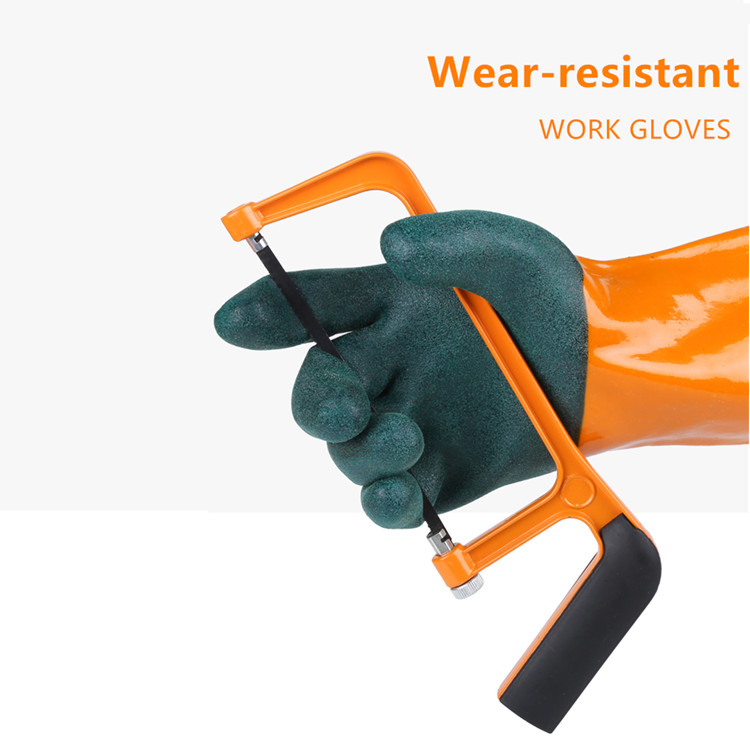 Cotton liner fully dipped PVC vinyl coating chemical resistant work gloves for industry