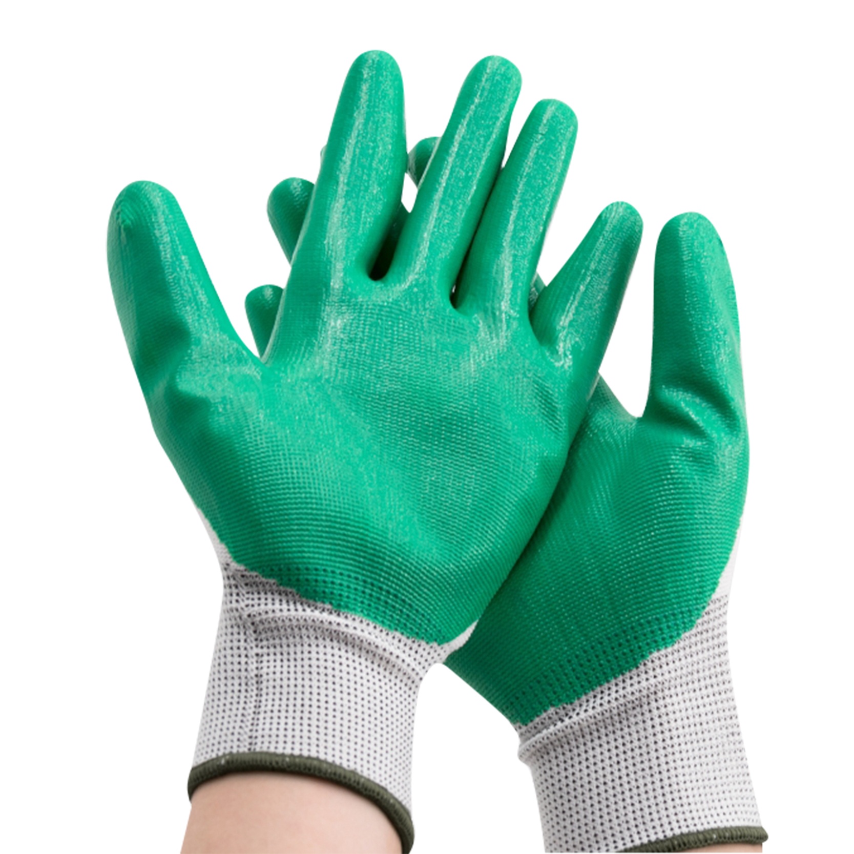 Customizable Blue White Polyester Palm Nitrile Coated Work Gloves (1)