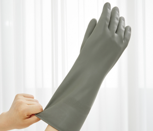 Reusable Waterproof Household Dishwashing Cleaning Rubber Gloves, Non-Slip Kitchen Glove (Dark Gray)