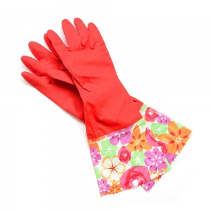 Rubber Dishwashing Gloves Non-slip Waterproof Large Long Cuff and Flock Lining Latex Household Cleaning Gloves