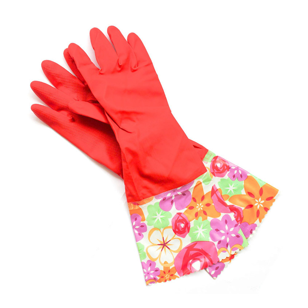 Hot sale Rubber Gloves For Sale - Rubber Dishwashing Gloves Non-slip Waterproof Large Long Cuff and Flock Lining Latex Household Cleaning Gloves – Red Sunshine detail pictures