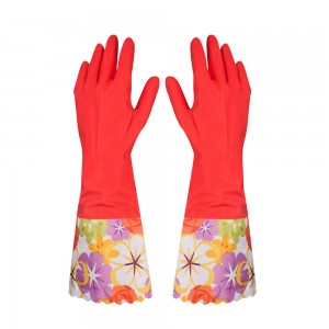 Rubber Dishwashing Gloves Non-slip Waterproof Large Long Cuff and Flock Lining Latex Household Cleaning Gloves